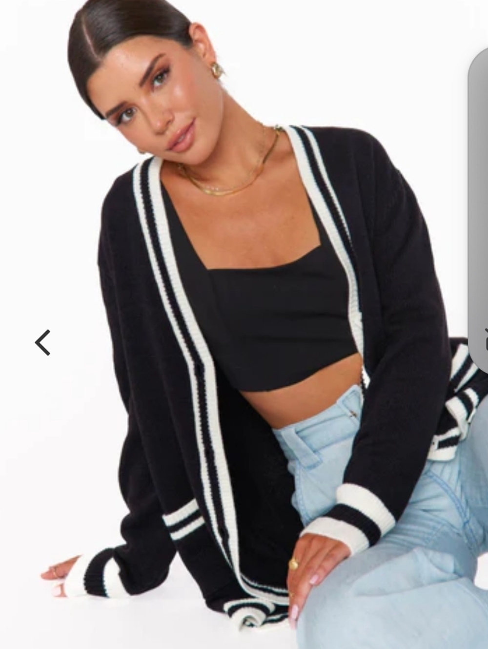 Show Me Your Mumu Lambert Cardigan | Black Varsity Stripe Knit XL - Picture 13 of 17
